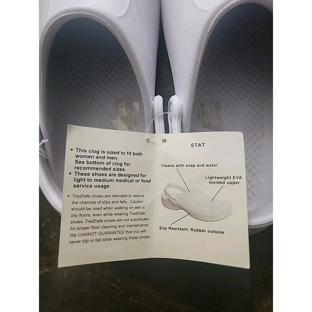 TredSafe Slip Resistant Shoes. M-10 W-11 W. White Clog W/ Closed Toe W/ Strap.